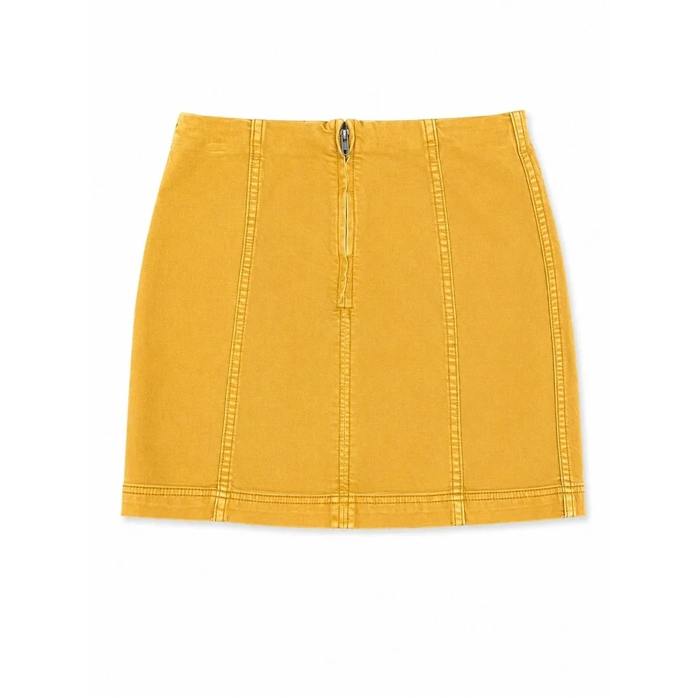 Free People Modern Femme Mustard Yellow Denim Mini Skirt Size 6 Boho